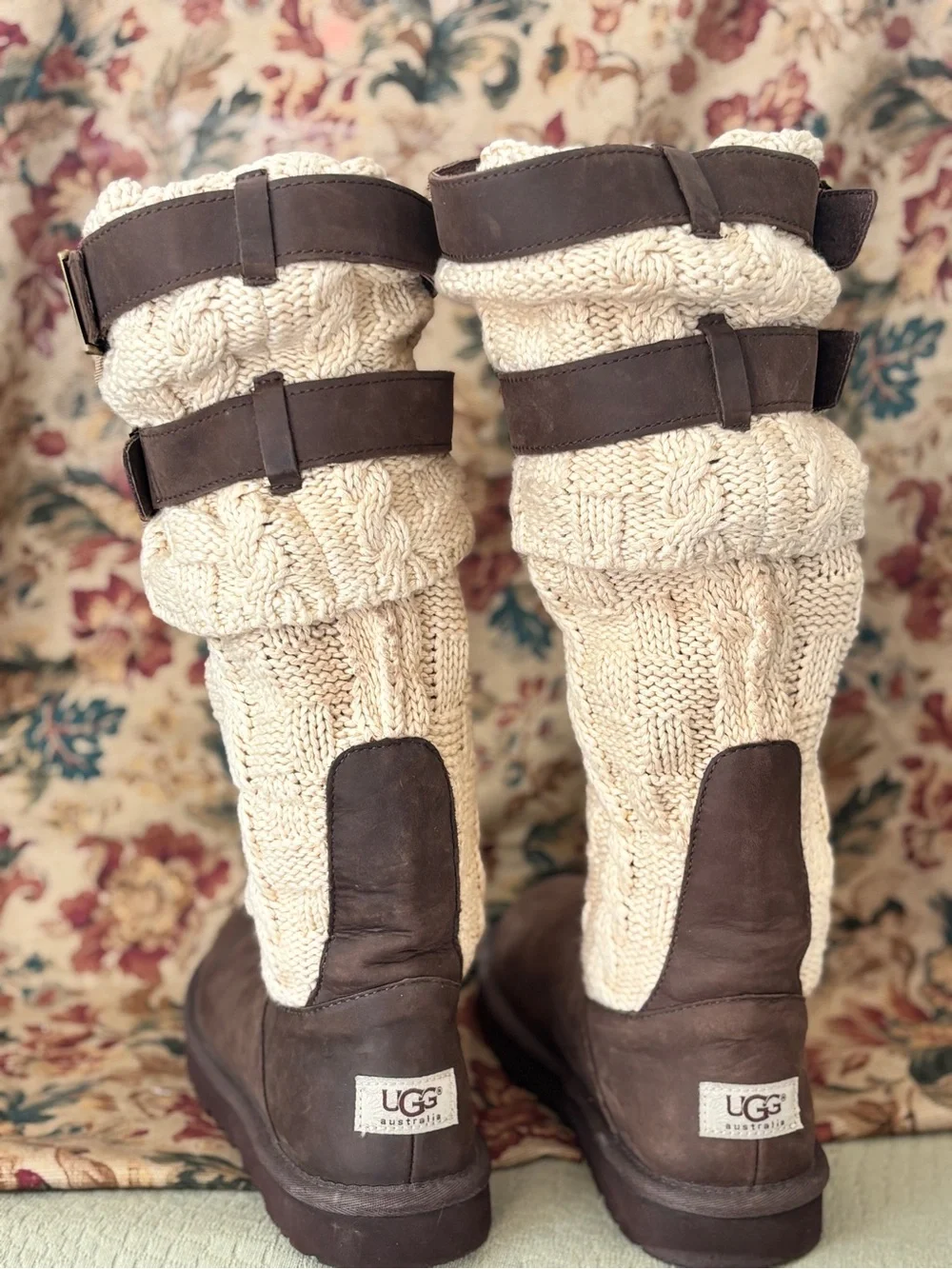 UGG Australia Cassidee Brown Knit Buckle Boots size 7